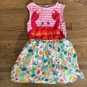 Mini Boden Pink and White Striped Crab Appliqué Dress size 7-8